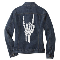 Skeleton Hand Devil Horns Rock Hand Gesture Ladies Denim Jacket | Artistshot