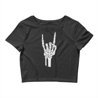 Skeleton Hand Devil Horns Rock Hand Gesture Crop Top | Artistshot