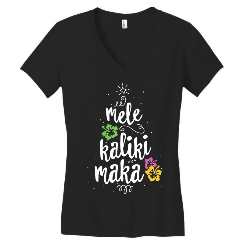 Mele Kalikimaka Christmas Tree Hawaiian Hawaii Xmas Women's V-Neck T-Shirt by cm-arts | Artistshot