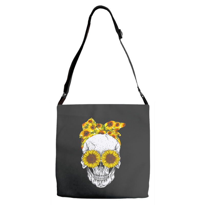 Skull Sunflower, Skull Sunflower Vintage, Skull Sunflower Art, Skull S Adjustable Strap Totes | Artistshot