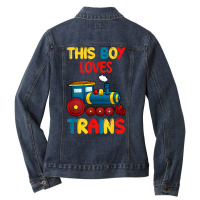 This Boy Loves Trains Locomotives And Wagon! Kid Boys Train T Shirt Ladies Denim Jacket | Artistshot