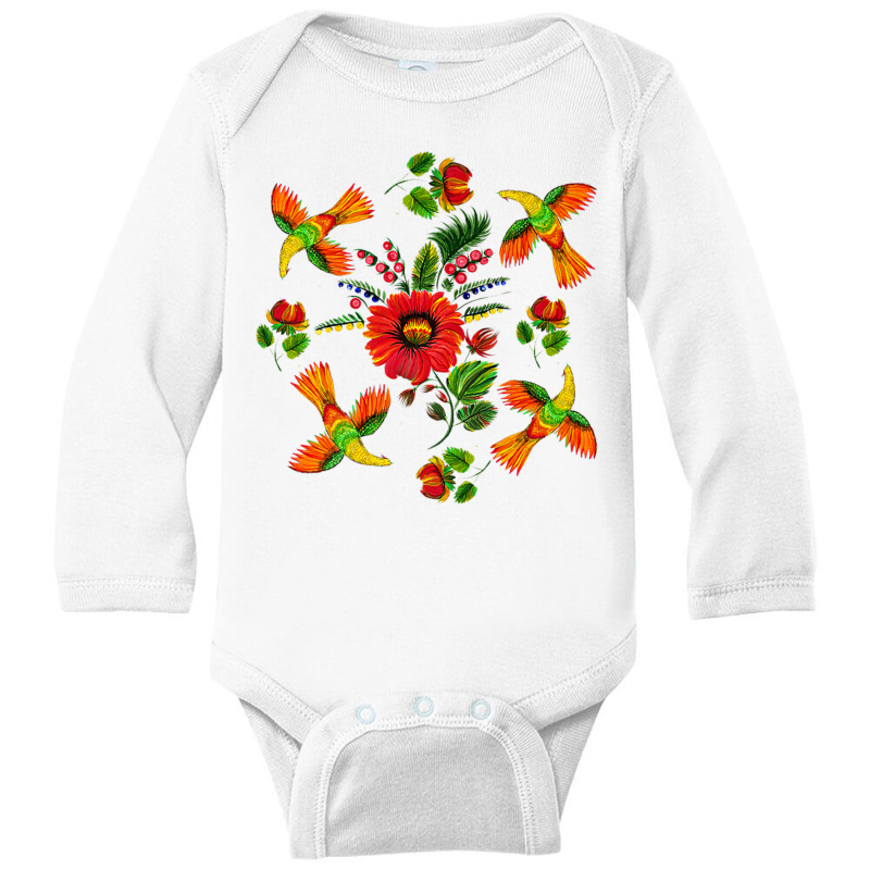 Slavic Colorful Birds, Flowers Petrykivka Painting Ethnical Premium T Long Sleeve Baby Bodysuit by cm-arts | Artistshot