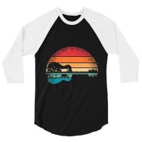 Retro Acoustic Guitar Lake Sunset Guitarist Music Lover 3/4 Sleeve Shirt | Artistshot