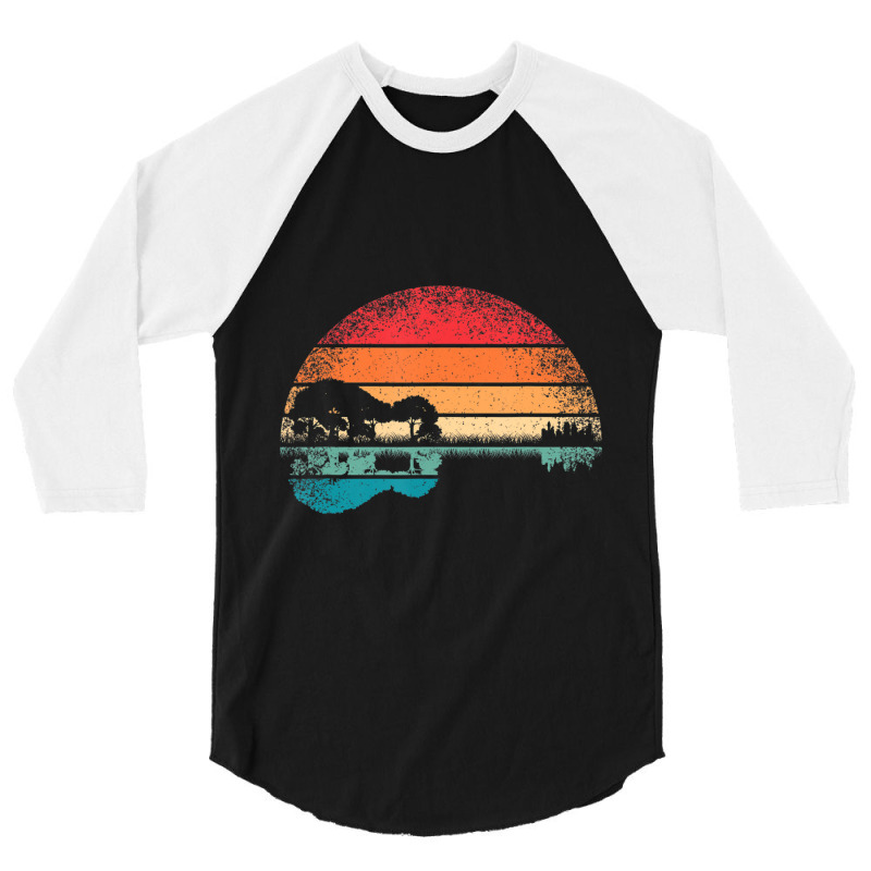 Retro Acoustic Guitar Lake Sunset Guitarist Music Lover 3/4 Sleeve Shirt by Kosdapen517 | Artistshot