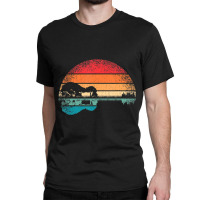 Retro Acoustic Guitar Lake Sunset Guitarist Music Lover Classic T-shirt | Artistshot