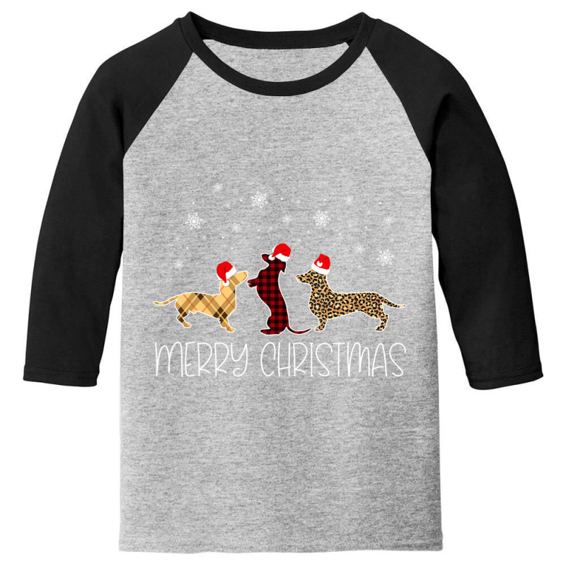 Dachshund Merry Christmas Cute Plaid Leopard Doxie Dog X-mas Youth 3/4 Sleeve by cm-arts | Artistshot