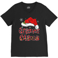 Gramma Claus Christmas Hat Red Plaid Family Group Matching Raglan Base V-neck Tee | Artistshot