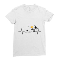 Heartbeat With Tropical Palm Trees Beach Island And Dolphin Tank Top Ladies Fitted T-shirt | Artistshot