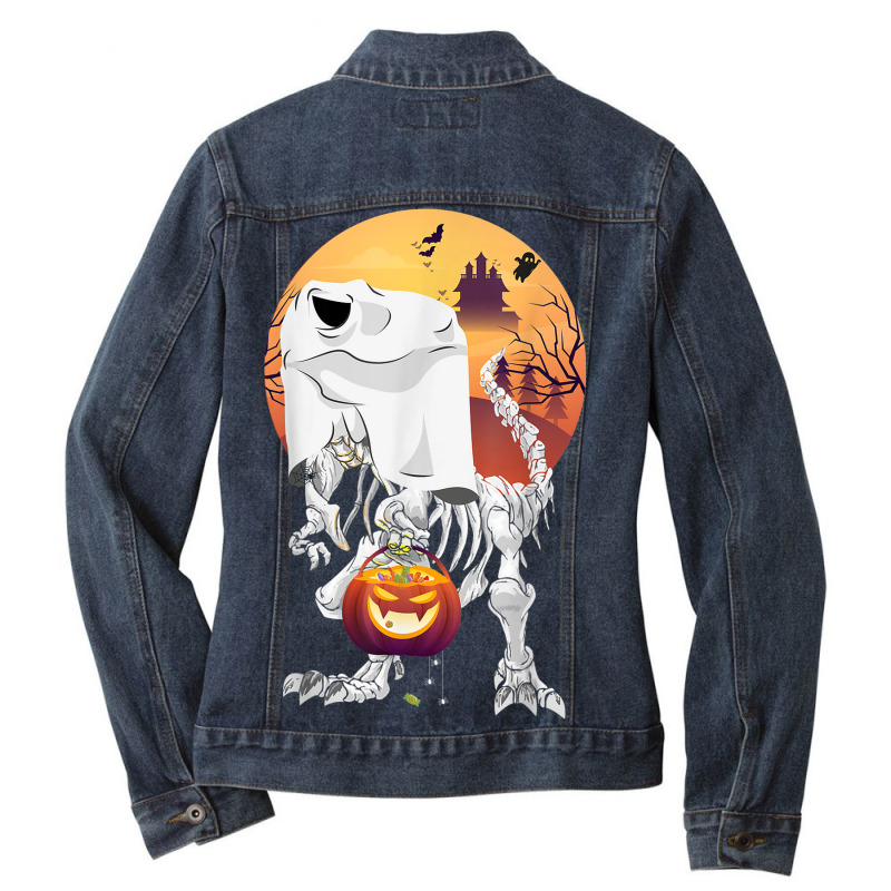 Halloween Shirts For Boys Men Dinosaur Halloween Ghost Ladies Denim Jacket by Queens | Artistshot