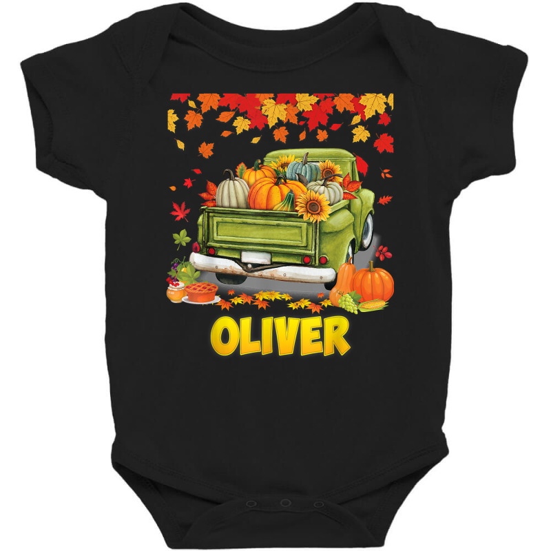 Thankful Oliver Thanksgiving Pumpkin Truck Fall Tree Blessed T Shirt Baby Bodysuit | Artistshot