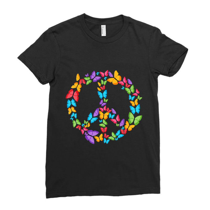 Retro Peace Love Love 60's 70's Hippie Butterflies Ladies Fitted T-Shirt by Kosdapen517 | Artistshot