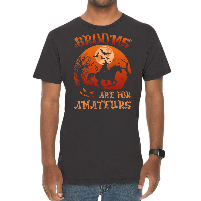 Brooms Are For Amateurs Witch Riding Horse Halloween Women Long Sleeve Vintage T-Shirt by cm-arts | Artistshot