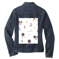 Beautiful Hand Drawn Summer Island Vacation Mood Paradise Seamless Pat Ladies Denim Jacket | Artistshot