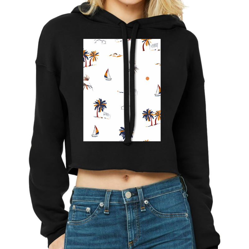 Beautiful Hand Drawn Summer Island Vacation Mood Paradise Seamless Pat Cropped Hoodie by cm-arts | Artistshot