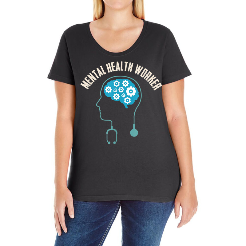 Mental Health Worker Brain Art Minimalist Aesthetic Ladies Curvy T-Shirt by Uniform | Artistshot