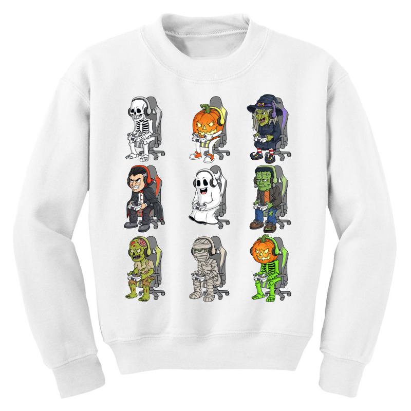 Gaming Halloween Skeleton Vampire Gamer Zombie Boys Kids Long Sleeve T Youth Sweatshirt by lazhehurezhu | Artistshot