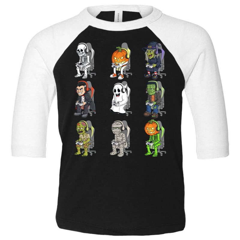 Gaming Halloween Skeleton Vampire Gamer Zombie Boys Kids Long Sleeve T Toddler 3/4 Sleeve Tee by lazhehurezhu | Artistshot