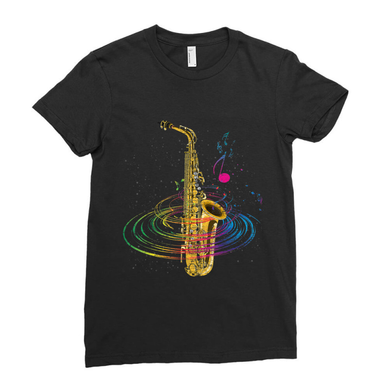 Sax Player Saxophonist Music Notes Saxophone Ladies Fitted T-Shirt by Kosdapen517 | Artistshot