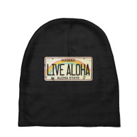 Live Aloha Vintage License Plate Baby Beanies | Artistshot