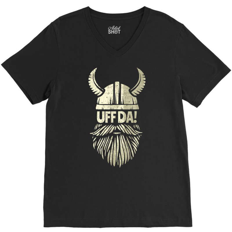 Uff Da Norwegian Quote Scandinavian Viking Helmet Beard Man T Shirt V-neck Tee | Artistshot