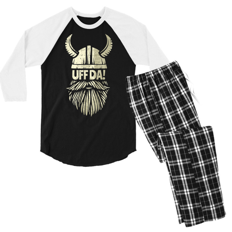 Uff Da Norwegian Quote Scandinavian Viking Helmet Beard Man T Shirt Men's 3/4 Sleeve Pajama Set | Artistshot