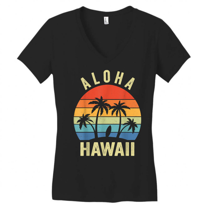 Aloha Hawaii Hawaiian Island Shirt Palm Beach Surfboard Surf T Shirt Women's V-Neck T-Shirt by cm-arts | Artistshot