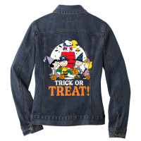 Peanuts Halloween Trick Or Treat Moonlight Ladies Denim Jacket | Artistshot