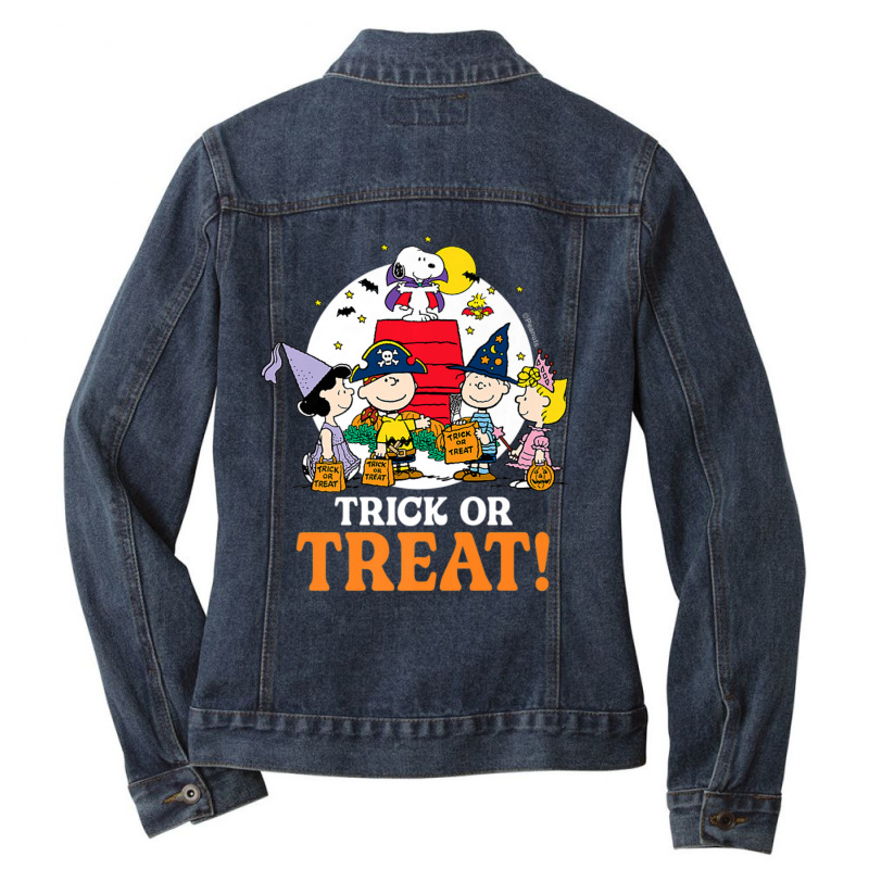 Peanuts Halloween Trick Or Treat Moonlight Ladies Denim Jacket | Artistshot