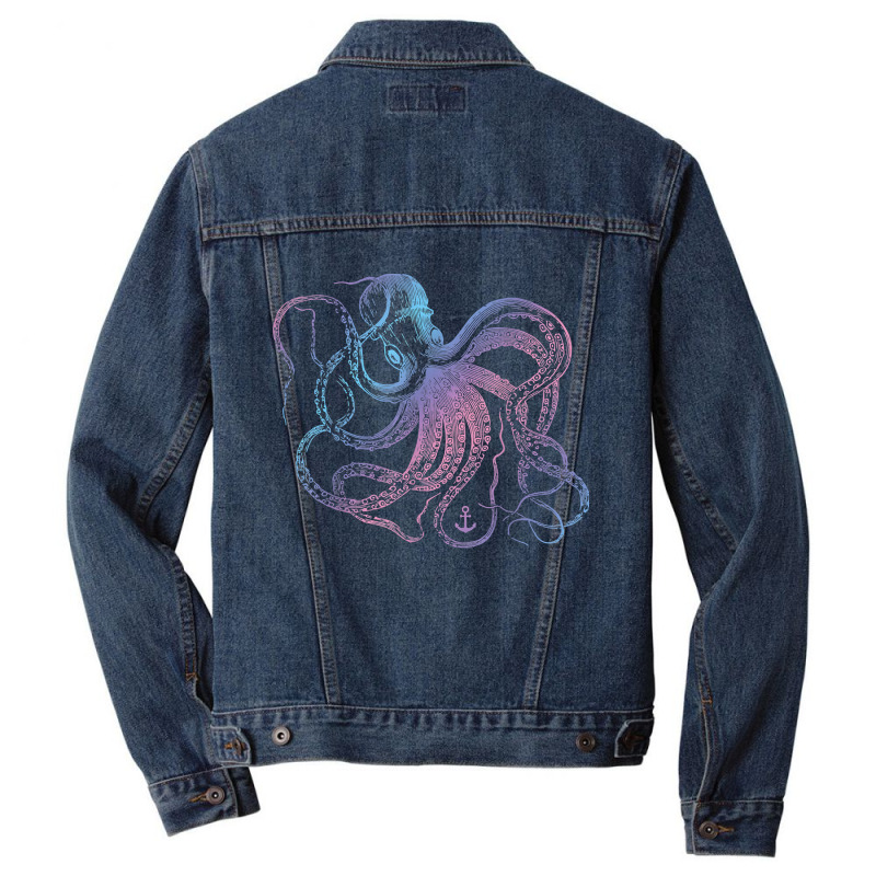 Octopus Cool Vintage Marine Biologist Ocean Sea Life 1 Men Denim Jacket | Artistshot