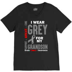 I Wear Grey For My Grandson (Brain Cancer Awareness) V-Neck Tee | Artistshot