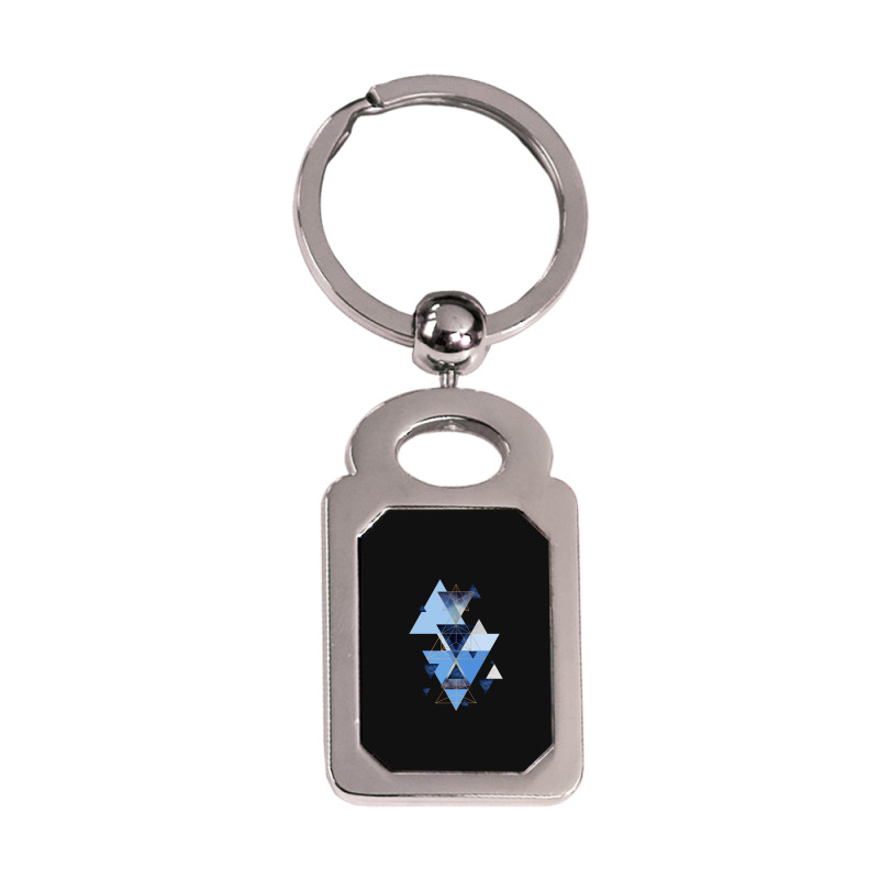 Geometric Triangle Compilation In Blue Silver Rectangle Keychain | Artistshot