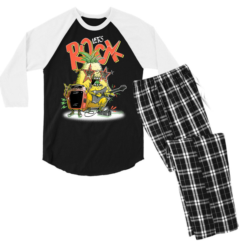 Funny Musician Shirt Rock N Roll Pineapple Guitar Players T  Shirt Men's 3/4 Sleeve Pajama Set by hratke | Artistshot