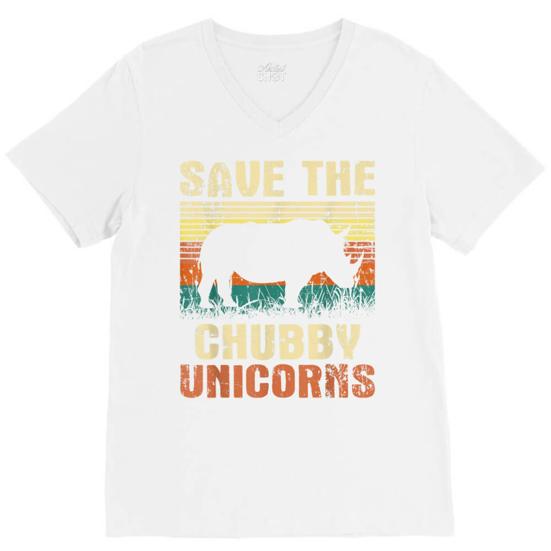 Save The Chubby Unicorns   Zoologist Rhino Lover Rhinoceros T Shirt V-Neck Tee by cm-arts | Artistshot