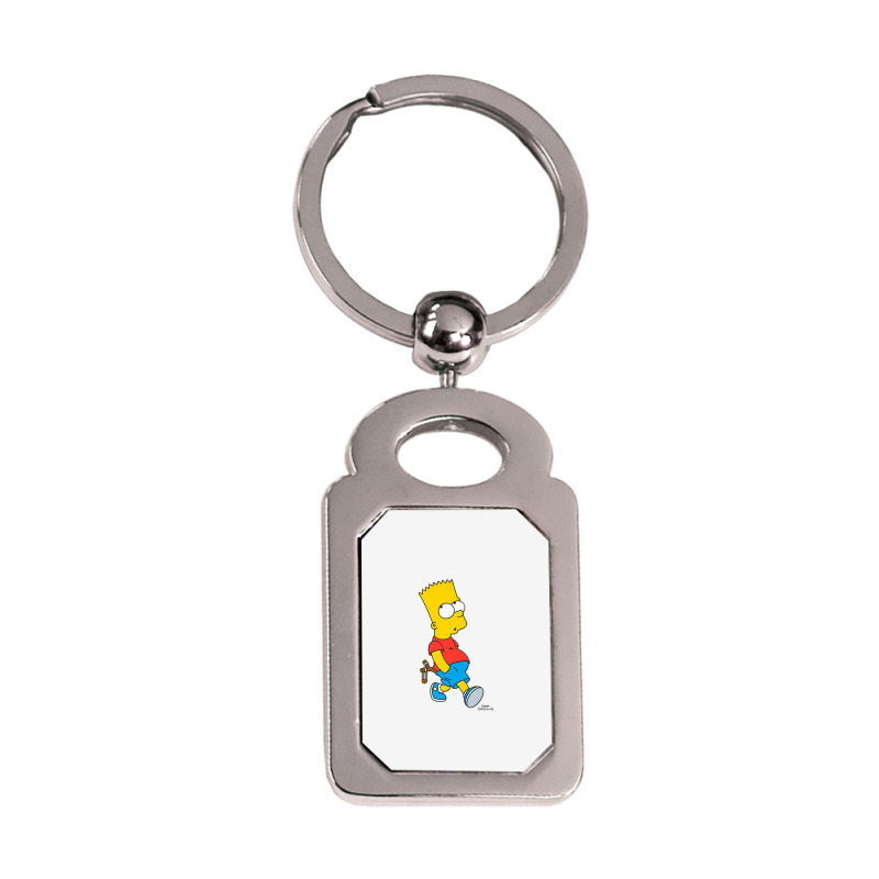 The Simpsons Bart Simpson With Slingshot Premium T Shirt Silver Rectangle Keychain | Artistshot