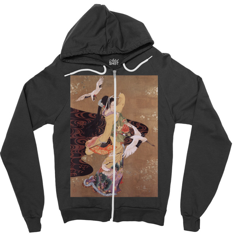 Dance Of Cranes Japanese Retro Art Zipper Hoodie | Artistshot