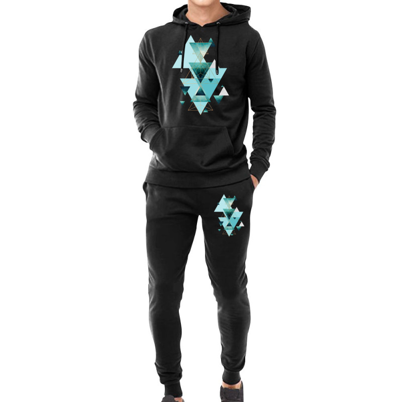 Geometric Triangle Compilation In Teal Hoodie & Jogger Set | Artistshot