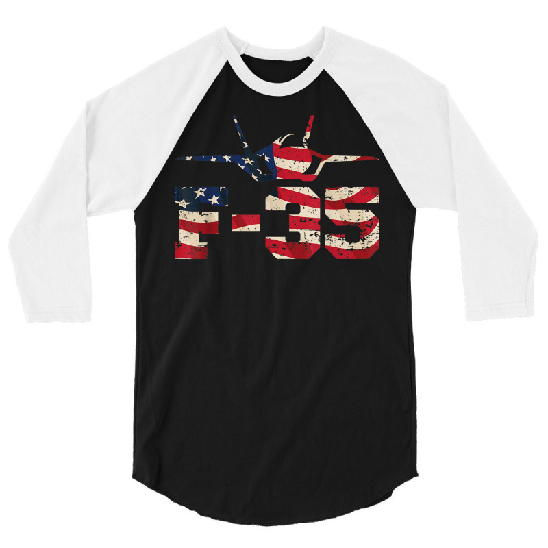 F 35 Lightning Ii Fighter Jet Distressed Usa Flag Overlay T Shirt 3/4 Sleeve Shirt by cm-arts | Artistshot