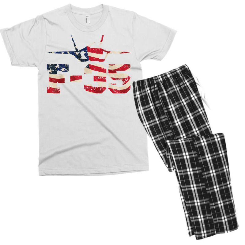 F 35 Lightning Ii Fighter Jet Distressed Usa Flag Overlay T Shirt Men's T-shirt Pajama Set by cm-arts | Artistshot