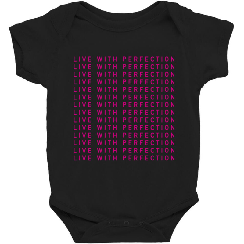 Live With Perfection Pink Typography Pattern Aesthetic Baby Bodysuit | Artistshot