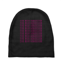 Live With Perfection Pink Typography Pattern Aesthetic Baby Beanies | Artistshot