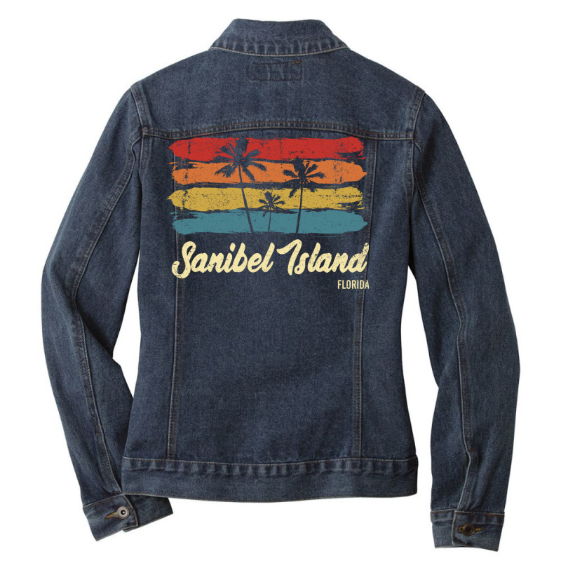 Vintage Sanibel Island Florida Palm Trees Fl Retro Pullover Hoodie Ladies Denim Jacket by cm-arts | Artistshot