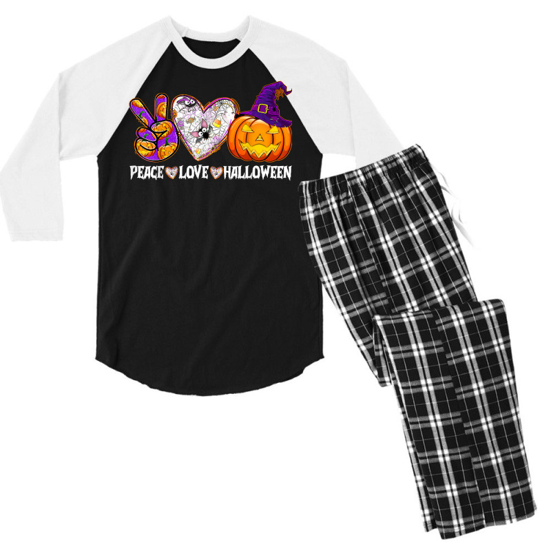 Pumpkin Witch Hat Trick Or Treat Peace Love Halloween T Shirt Men's 3/4 Sleeve Pajama Set by naeqozhuhaso | Artistshot