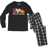 Pumpkin Witch Hat Trick Or Treat Peace Love Halloween T Shirt Men's Long Sleeve Pajama Set | Artistshot