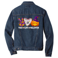 Pumpkin Witch Hat Trick Or Treat Peace Love Halloween T Shirt Men Denim Jacket | Artistshot