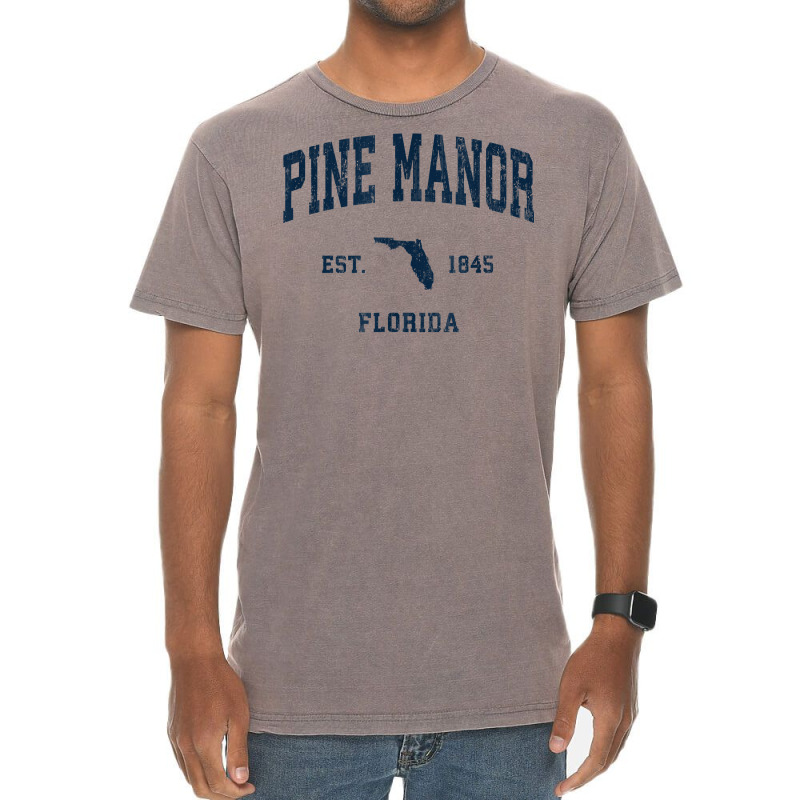 Pine Manor Florida Fl Vintage Athletic Navy Sports Design T Shirt Vintage T-Shirt by cm-arts | Artistshot