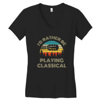 I'd Rather Be Playing Guitar Classical Guitar Headstock Retro Vintage  Women's V-neck T-shirt | Artistshot