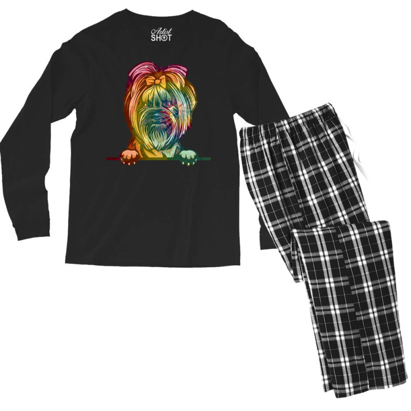 Dog Yorkie Tie Dye T  Shirt Animal Dog Yorkie Tie Dye Color Peeking T Men's Long Sleeve Pajama Set | Artistshot