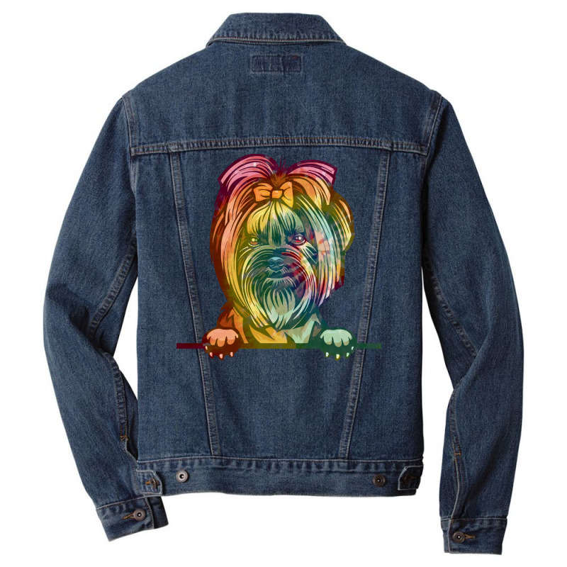 Dog Yorkie Tie Dye T  Shirt Animal Dog Yorkie Tie Dye Color Peeking T Men Denim Jacket | Artistshot