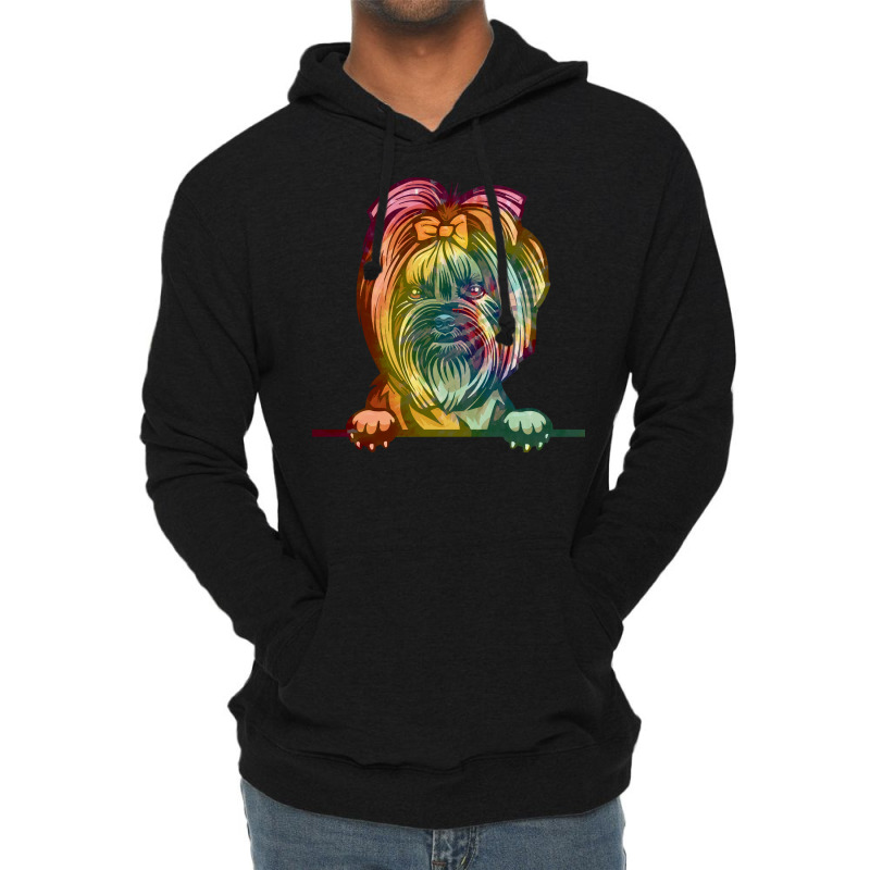 Dog Yorkie Tie Dye T  Shirt Animal Dog Yorkie Tie Dye Color Peeking T Lightweight Hoodie | Artistshot