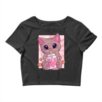 Strawberry Milkshake Cat For Women Girls, Kawaii Maneki Neko T Shirt Crop Top | Artistshot